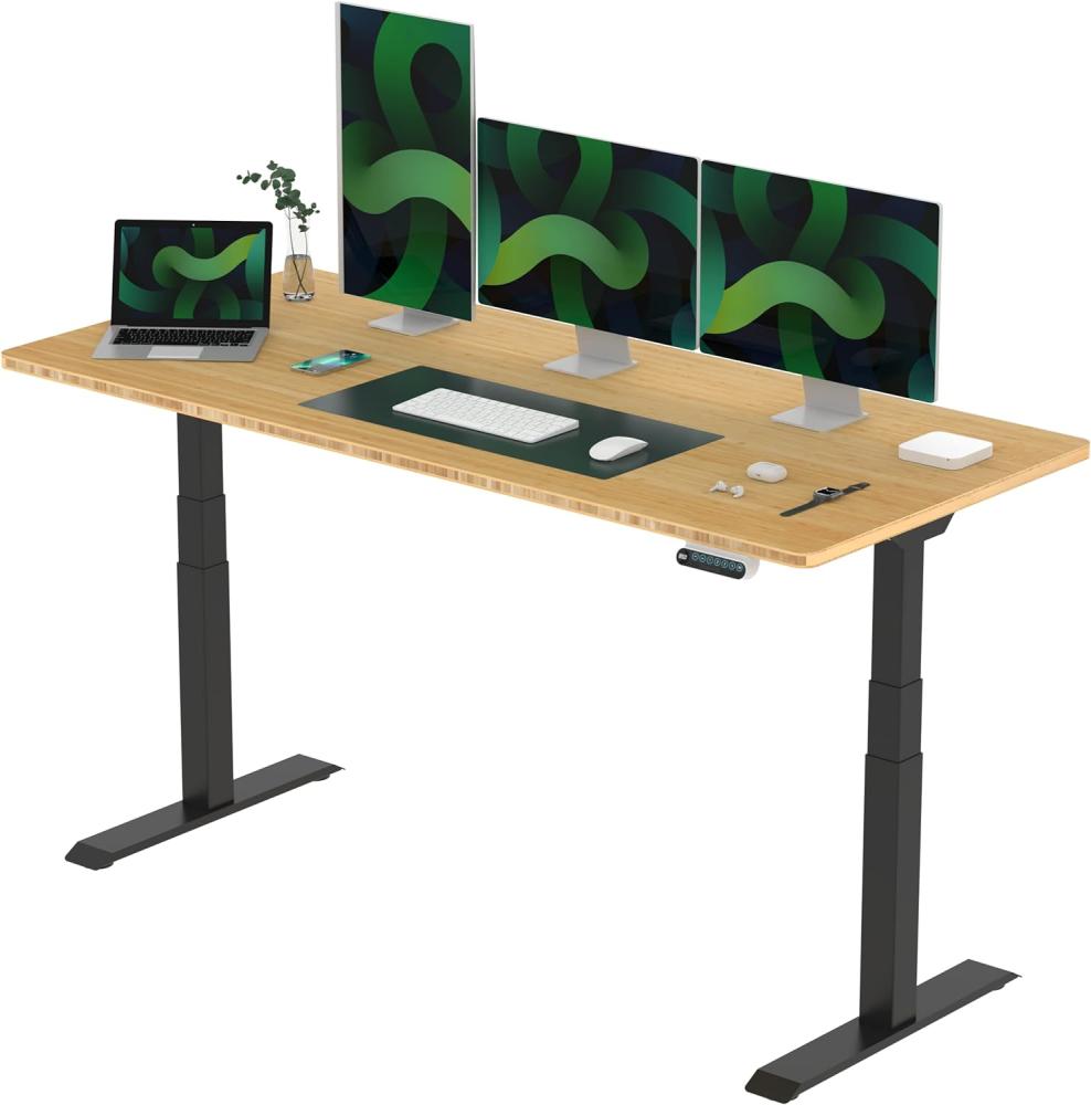 Flexispot E6 Elektrisch höhenverstellbarer Schreibtisch 180x80cm | Ergonomischer Steh-Sitz Tisch mit Memory Funktion | Beugt Rückenschmerzen vor & Macht produktiver (Bambus, Gestell Schwarz) Bild 1