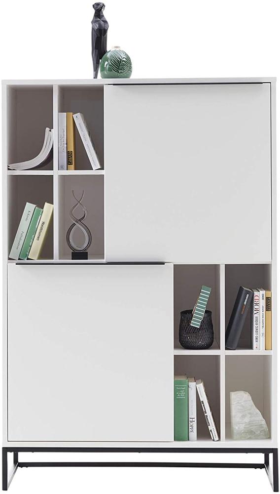 Robas Lund Highboard weiß matt, Wohnzimmerschrank mit Metallkufengestell, BxHxT 100x149x40 cm Bild 1
