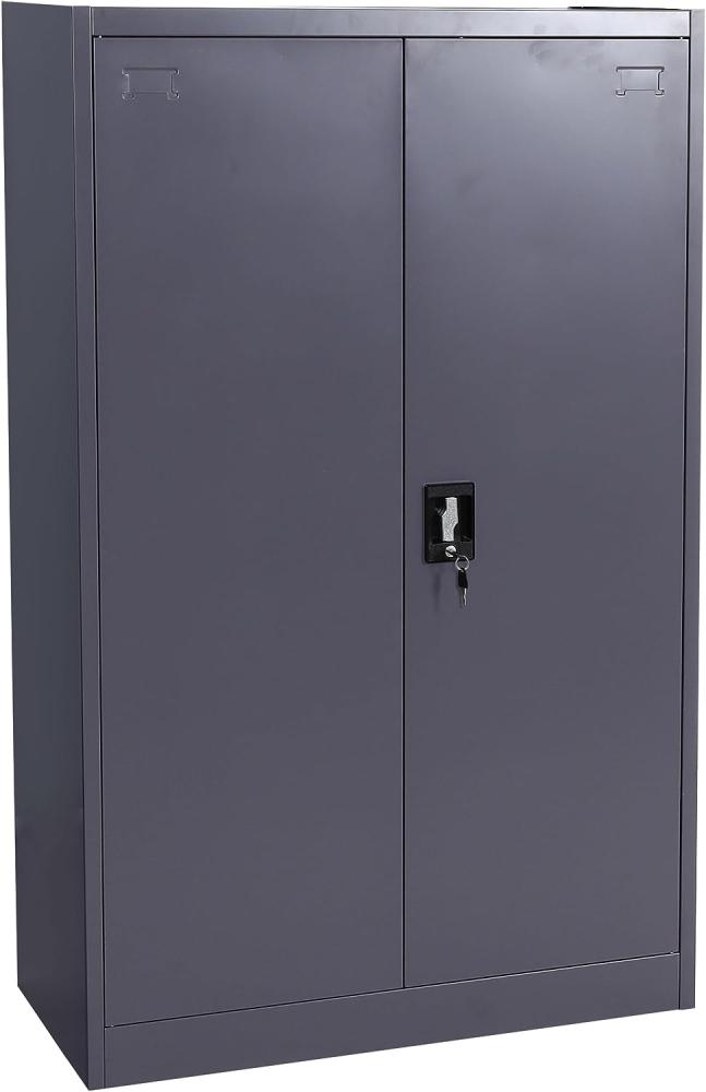 Aktenschrank HWC-H17, Stahlschrank Büroschrank Schrank, 2 Türen abschließbar Metall ~ 140x90x40cm dunkelgrau Bild 1