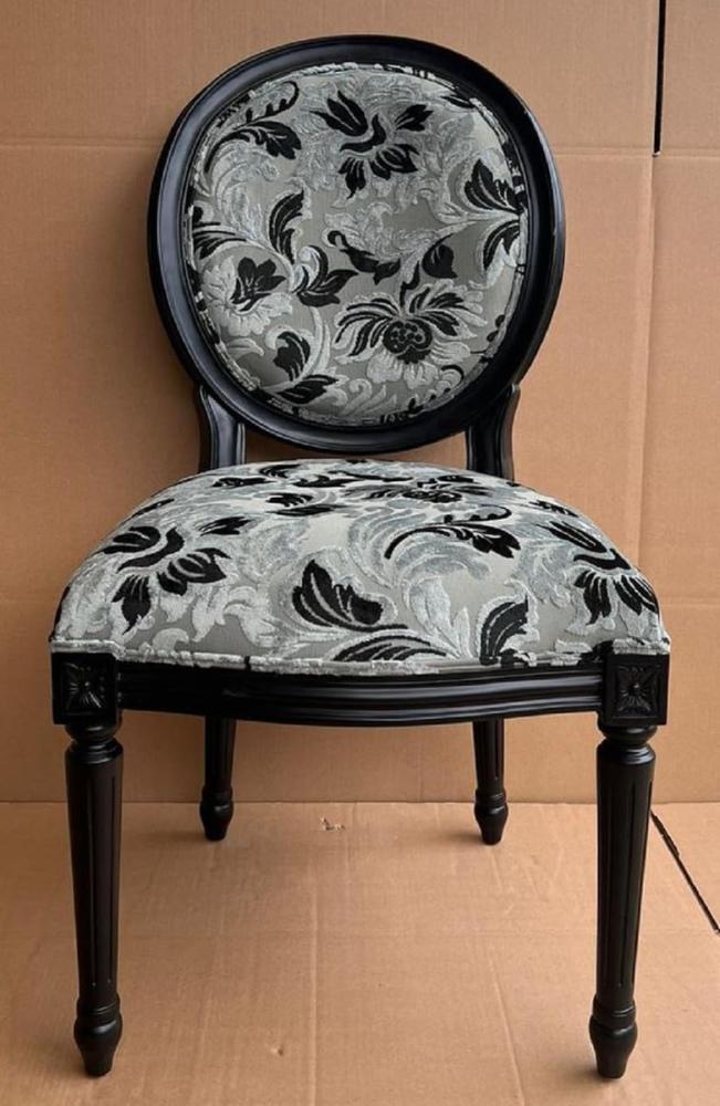 Casa Padrino Luxus Barock Esszimmer Stuhl Grau / Schwarz - Handgefertigter Antik Stil Stuhl mit elegantem Muster - Esszimmer Möbel im Barockstil - Barock Möbel - Barock Einrichtung Bild 1