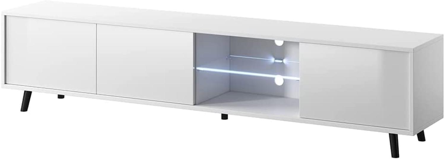 Selsey Glam – TV-Lowboard Weiß Matt/Weiß Hochglanz mit weißer LED-Beleuchtung 175 cm breit Bild 1