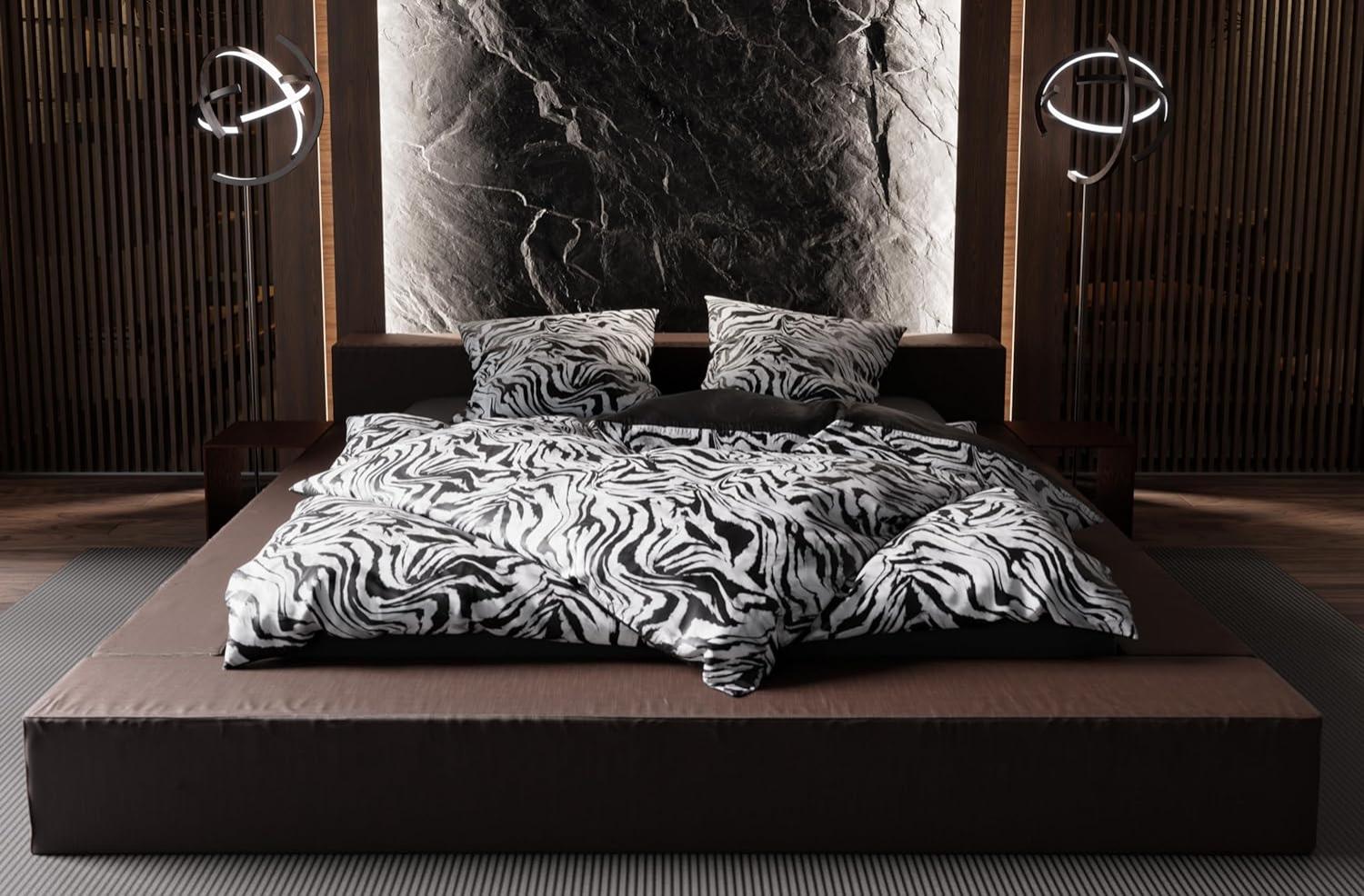 Moderne Mako Satin Wende Bettwäsche Zebra Muster schwarz weiß 155x220 + 80x80 Bild 1