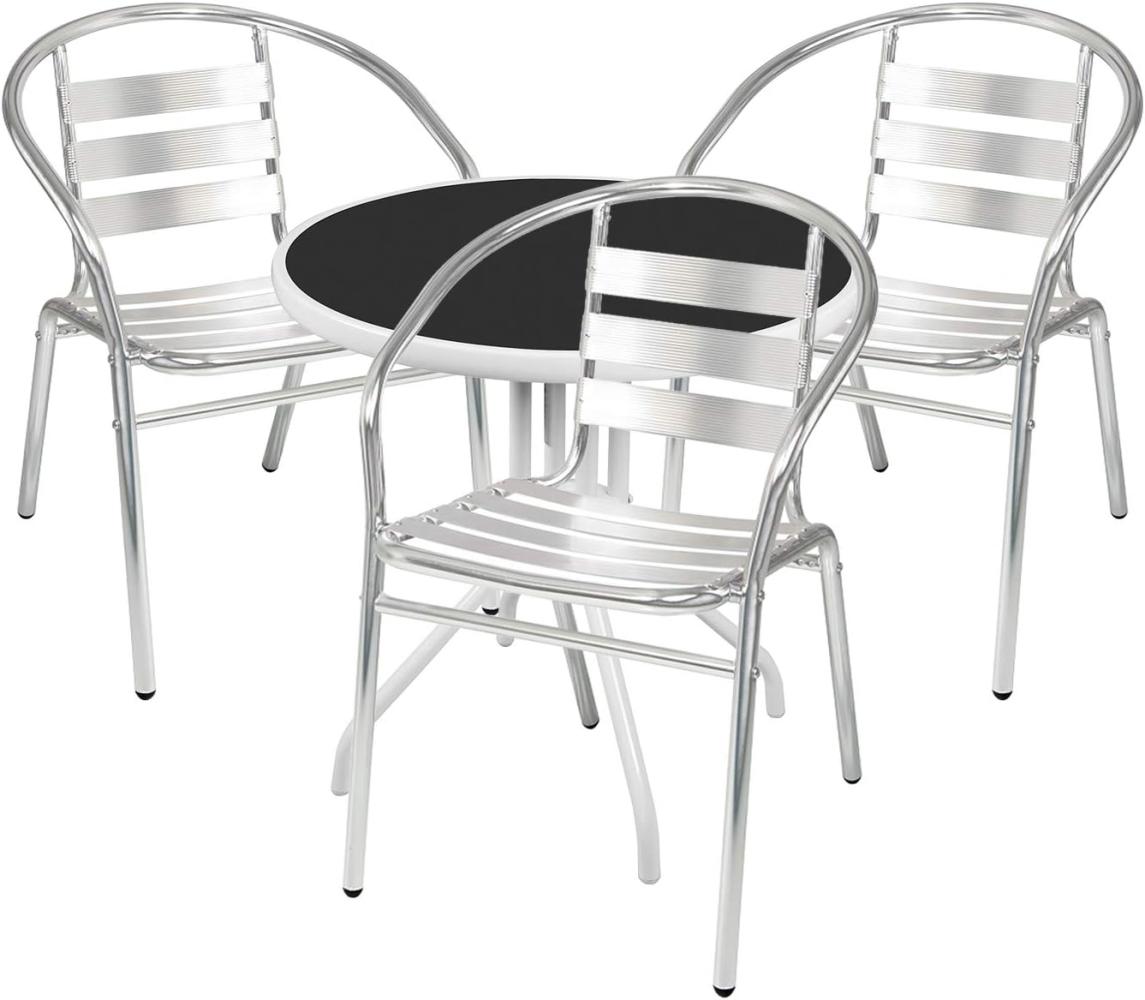 Bistrogarnitur 3-teilig Metall /Glasplatte rund weiß - Alu Stühle Bild 1