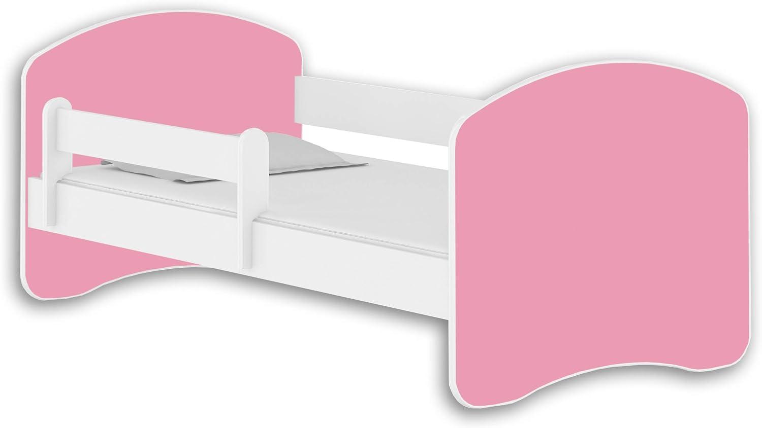 Jugendbett Kinderbett mit einer Schublade mit Rausfallschutz und Matratze Weiß ACMA II (140x70 cm, Weiß - Rosa) Bild 1