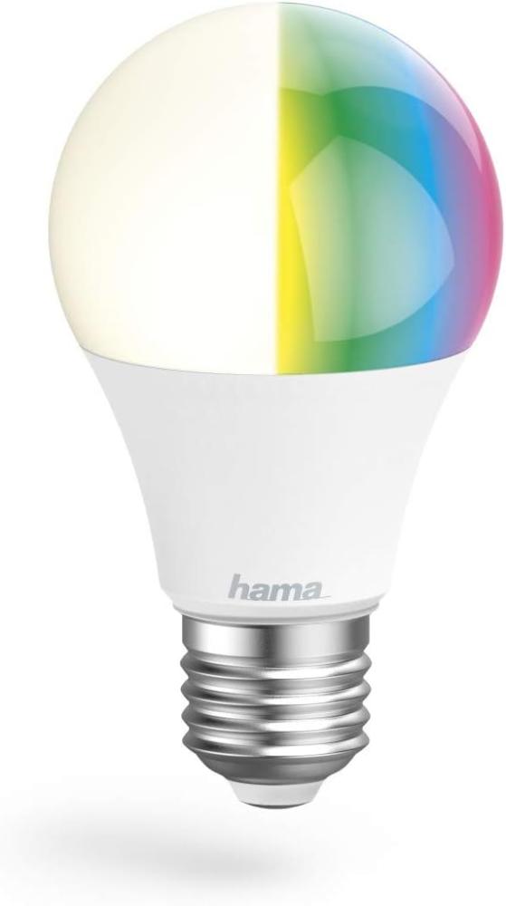 Hama WLAN LED Lampe E27 (Smart Home Lampe 10W Glühbirne, dimmbar, mehrfarbig RGBW, WIFI LED Lampe mit Sprachsteuerung und App, kompatibel mit Alexa, Google, Siri, Apple, kein Hub nötig) Bild 1