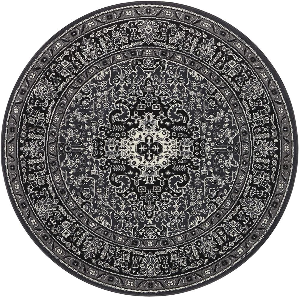 Orientalischer Kurzflor Teppich Skazar Isfahan Dunkelgrau - 160 cm Durchmesser Bild 1