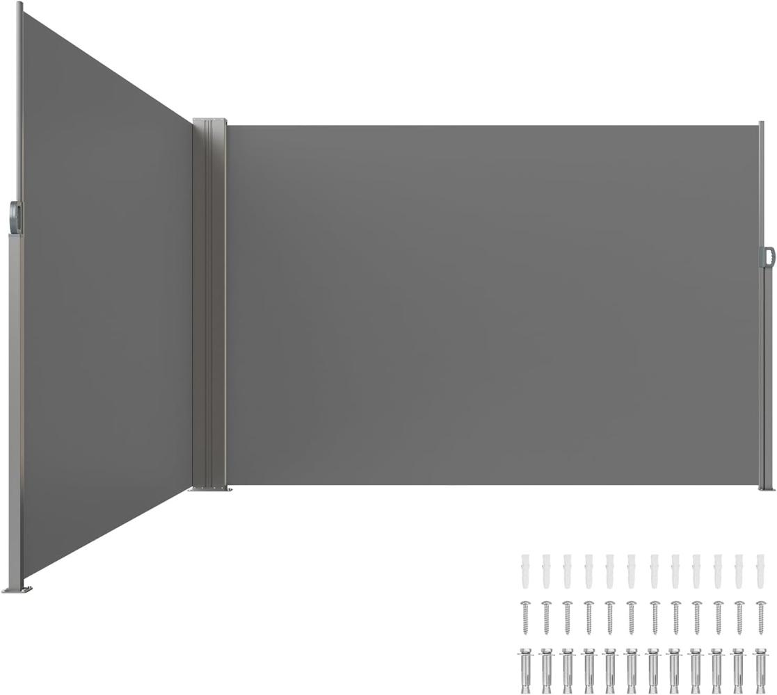 VEVOR Seitenmarkise 200 x 600 cm Seitenwandmarkise aus 180 g/m² Polyestergewebe mit PU-Beschichtung Markise einziehbarer Griff mit Federmechanismus Sichtschutz Blickschutz für Balkone Innenhöfe Grau Bild 1