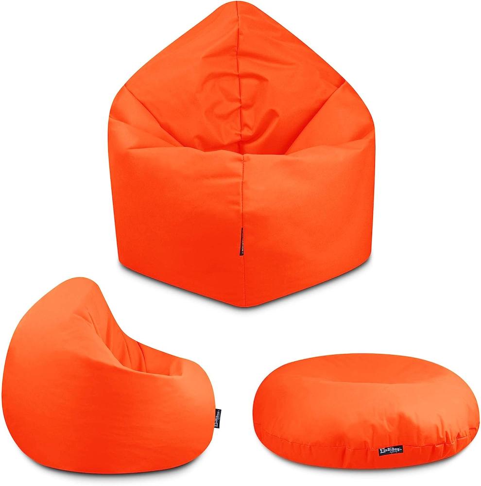 BuBiBag - 2in1 Sitzsack Bodenkissen - Outdoor Sitzsäcke Indoor Beanbag in 32 Farben und 3 Größen - Sitzkissen für Kinder und Erwachsene (125 cm Durchmesser, Neonorange) Bild 1