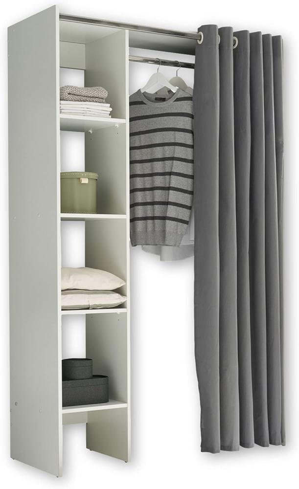 Kleiderschrank JENKE weiß mit Stoffvorhang grau 157-120 cm Bild 1