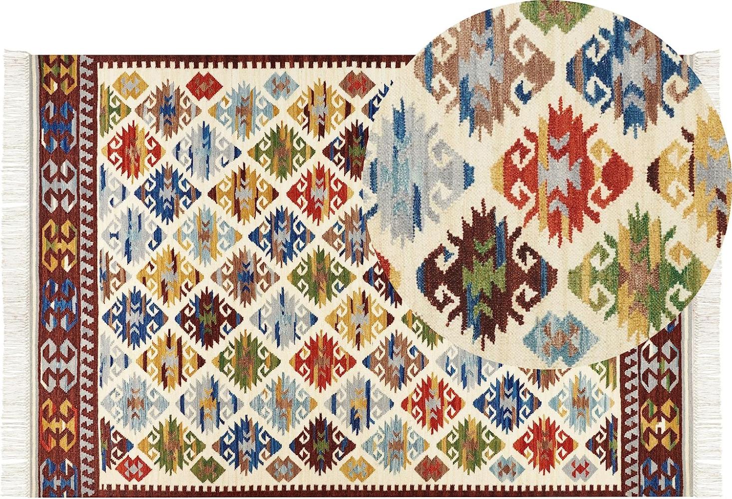 Kelim Teppich Wolle mehrfarbig 200 x 300 cm orientalisches Muster Kurzflor AKNALICH Bild 1