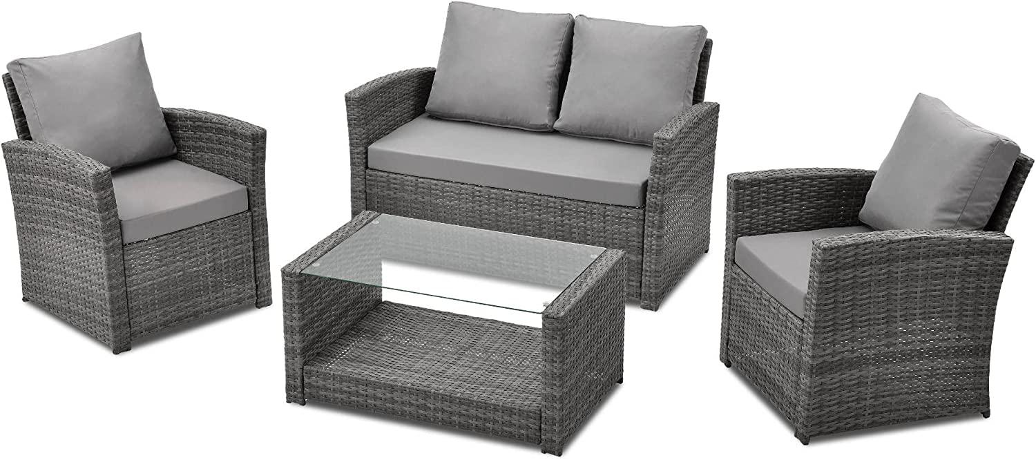 SVITA ROMA Polyrattan Set Sitzgruppe Lounge Tisch Garnitur Gartenmöbel Grau Bild 1