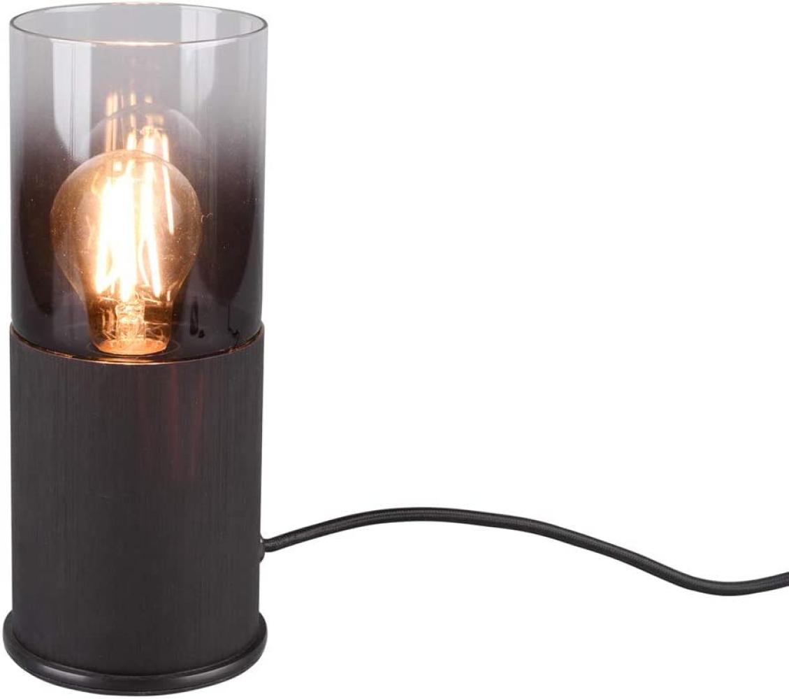 Zeitlose LED Tischleuchte aus schwarz mattem Metall & Rauchglas, Höhe 25cm Bild 1