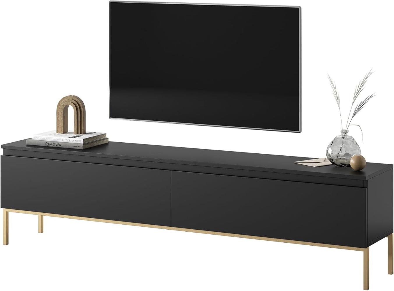 Selsey TV Schrank Board Sideboard Fernsehtisch Fernsehschrank Mit Schränken 175 cm Goldene Beine Schwarz Bemmi Bild 1