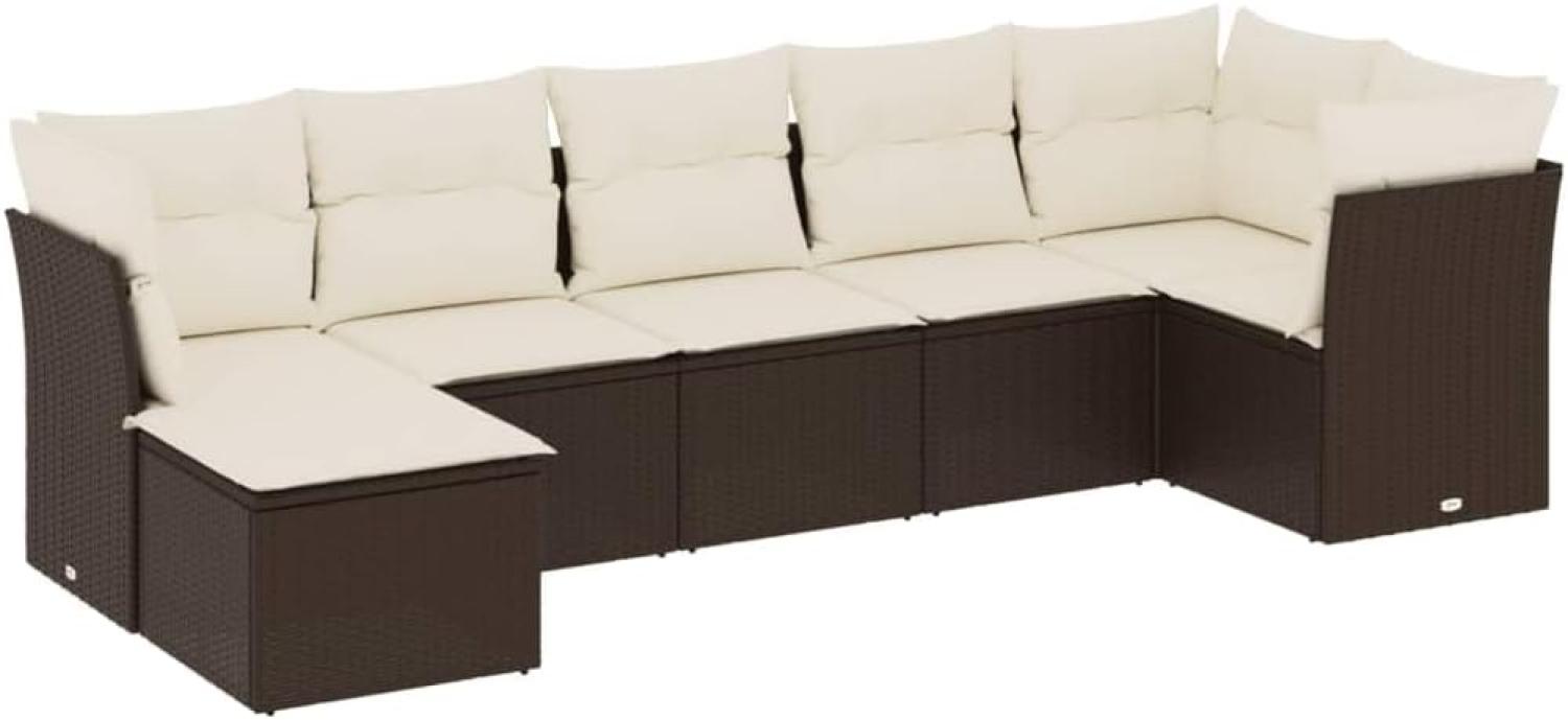 vidaXL 7-tlg. Garten-Sofagarnitur mit Kissen Braun Poly Rattan Bild 1