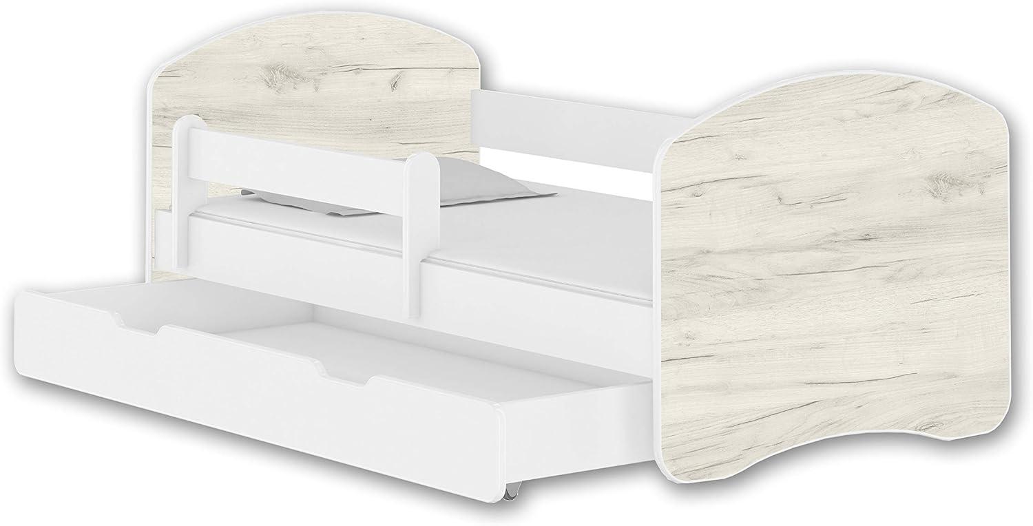 Jugendbett Kinderbett mit einer Schublade mit Rausfallschutz und Matratze Weiß ACMA II 140 160 180 (140x70 cm + Schublade, Weiß - Eiche Weiß) Bild 1