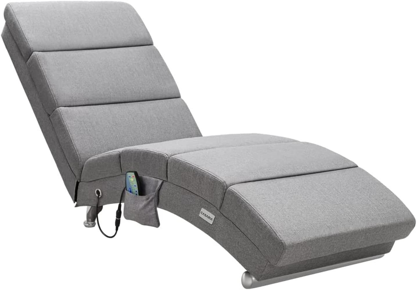 Casaria Relaxliege XXL London Massage- Heizfunktion Ergonomisch 186cm Relaxsessel Loungesessel Chaiselongue Stoff Grau Bild 1