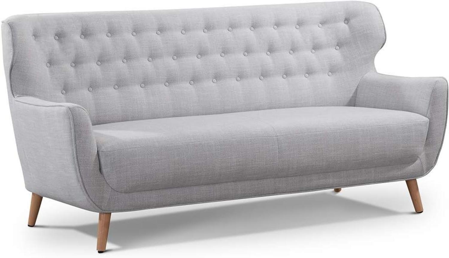 CAVADORE Dreisitzer-Sofa Abby / Klassisches Polstersofa mit Knopfverzierung / 183 x 89 x 88 / Strukturstoff, hellgrau Bild 1