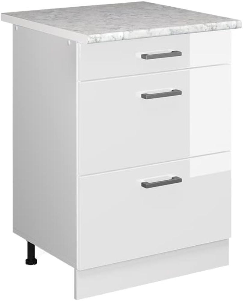 Vicco Küchenunterschrank R-Line, Weiß Hochglanz/Weiß, 60 cm mit Schubladen, AP Eiche Bild 1