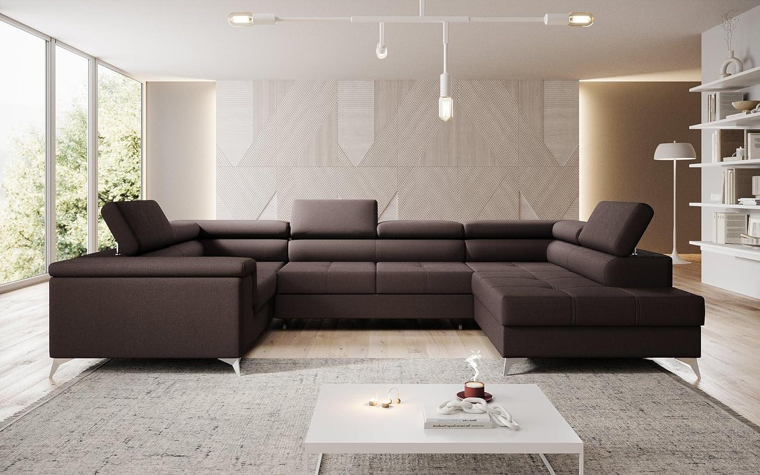 Designer Sofa Torino mit Schlaf- und Klappfunktion Stoff Dunkelbraun Rechts Bild 1