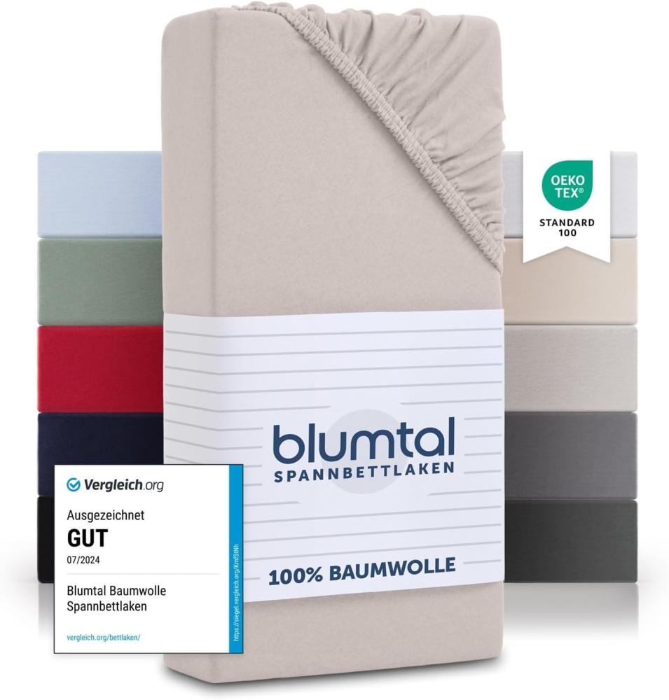 Blumtal® Baumwolle Spannbettlaken 150x200cm Basics Jersey im 2er Set - Bettbezug 150x200cm - Oeko-TEX zertifiziertes Spannbetttuch 150x200cm - Matratzenbezug 150x200cm - Leintuch - Elfenbein Bild 1