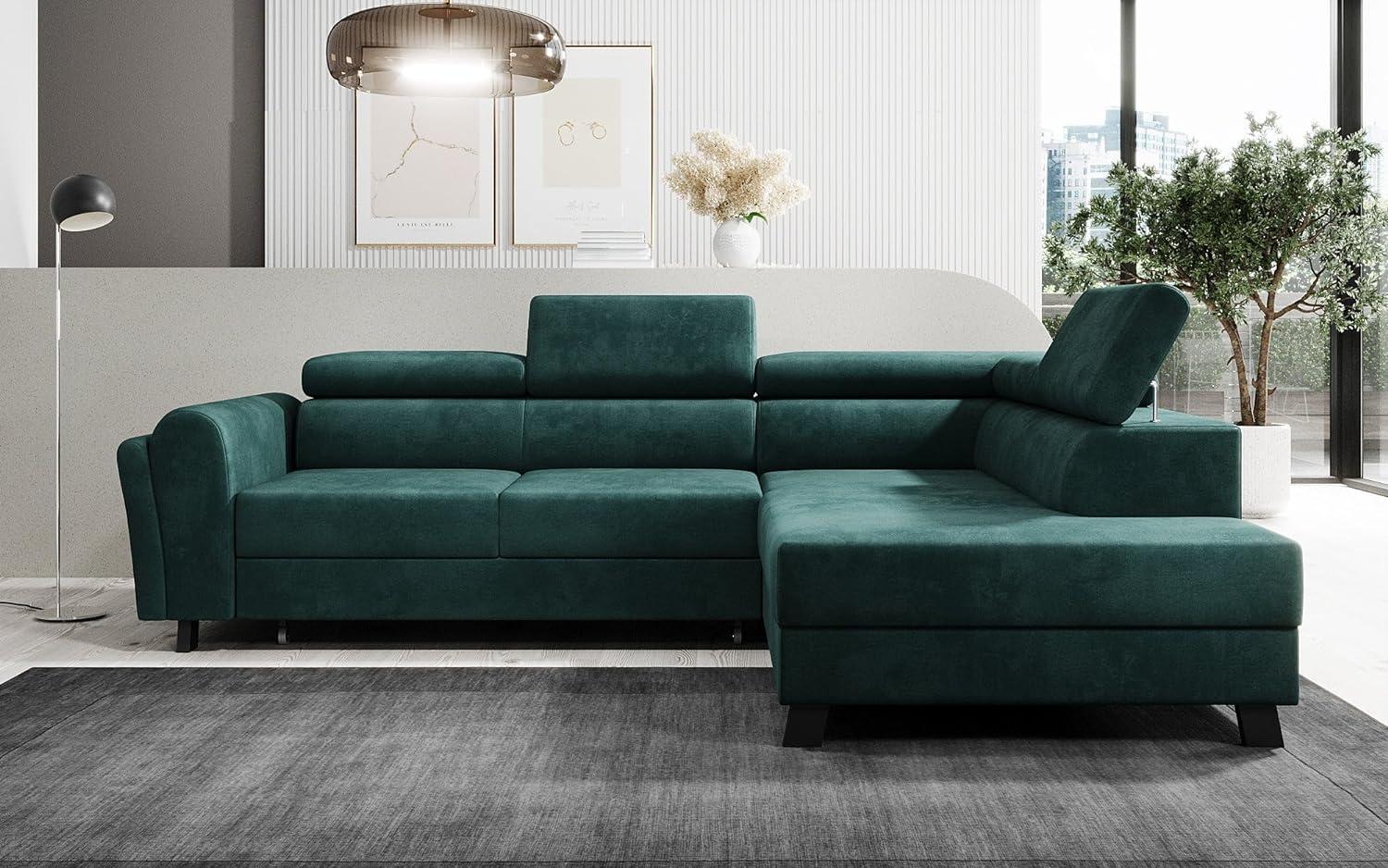 Designer Sofa Kira mit Schlaf- und Klappfunktion Samt Grün Rechts Bild 1