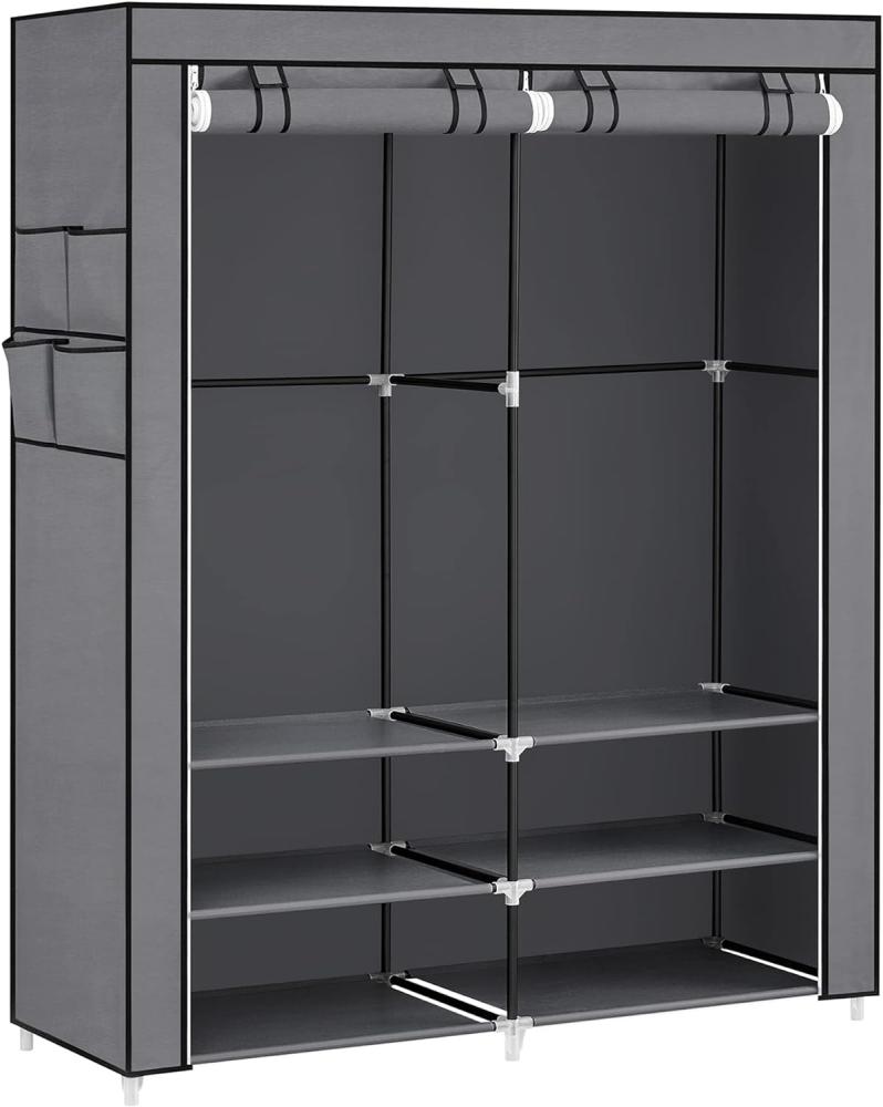 SONGMICS Stoffschrank, Kleiderschrank, 45 x 127 x 176 cm, 2 Hängefächer, mit Ablagen, 4 Seitentaschen, viel Platz, für Schlafzimmer, Wohnzimmer, grau RYG008G02 Bild 1