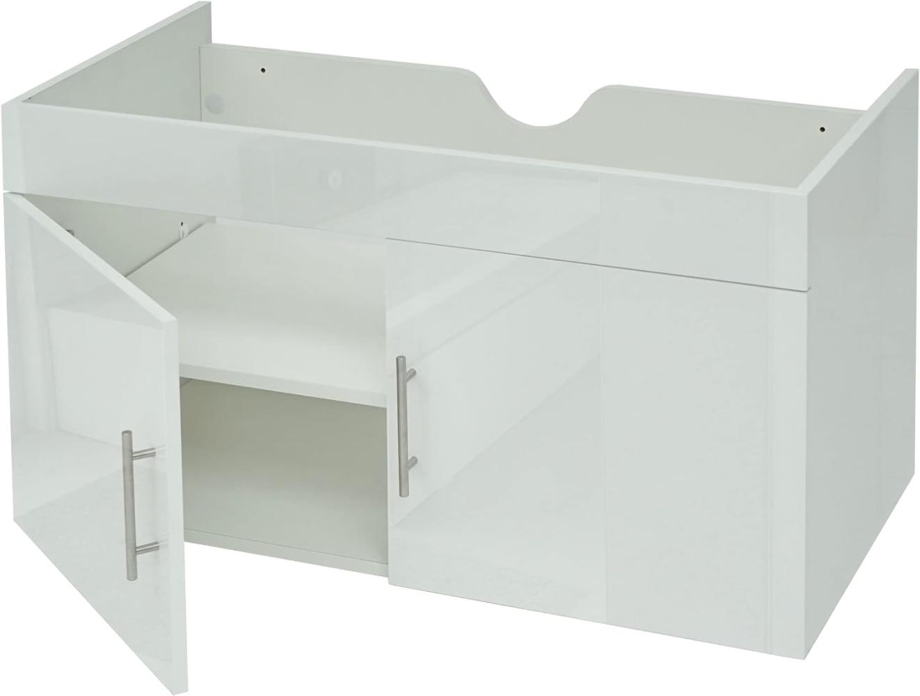 Waschbeckenunterschrank HWC-D16, Waschtischunterschrank Waschtisch Unterschrank Badmöbel, MVG hochglanz 90cm ~ weiß Bild 1