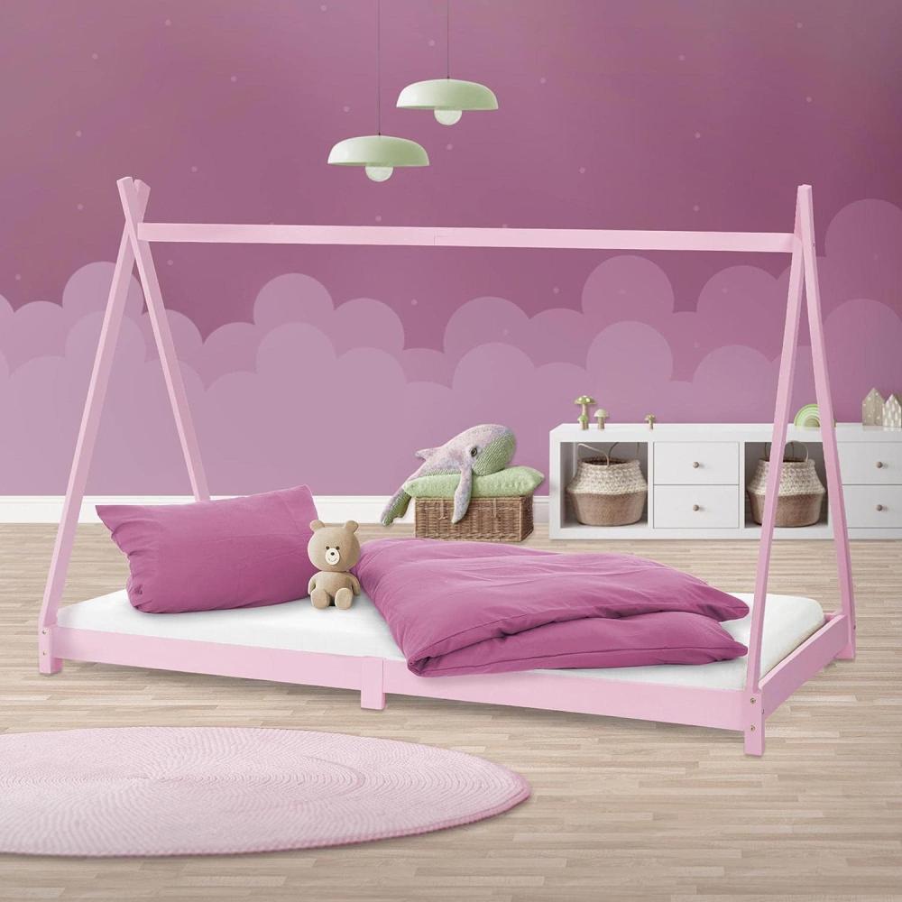 Kinderbett Tipi mit Lattenrost 90x200 cm Rosa aus Kiefernholz ML-Design Bild 1