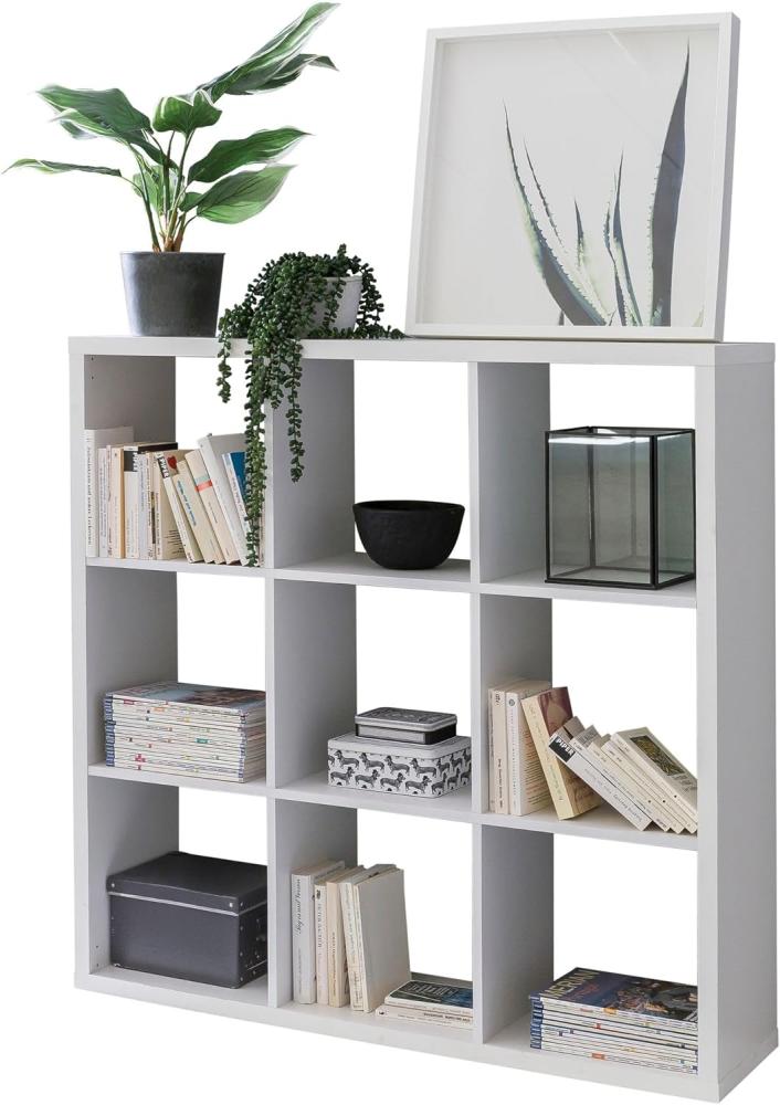 Standregal, Bücherregal mit 9 Fächern, weiß, 112x29x112 cm Bild 1