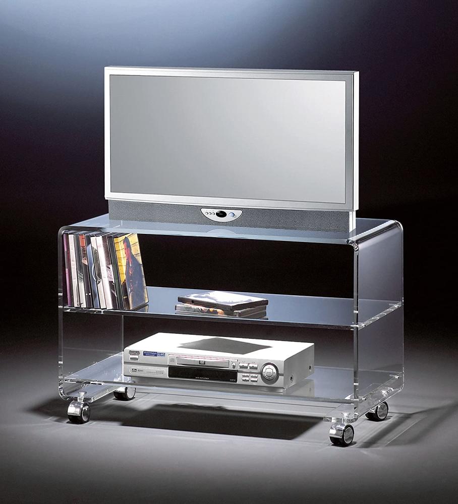 Hochwertiger Acryl-Glas TV-Wagen / TV-Tisch mit 4 Chromrollen, klar, 80 x 40 cm, H 50 cm, Acryl-Glas-Stärke 10 mm, 80 x 40 cm, H 50 cm, Bild 1