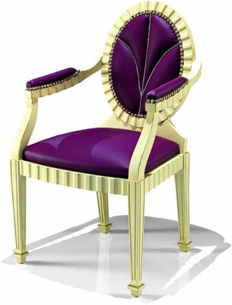 Casa Padrino Luxus Barock Esszimmer Stuhl mit Armlehnen Lila / Elfenbein - Made in Italy Bild 1