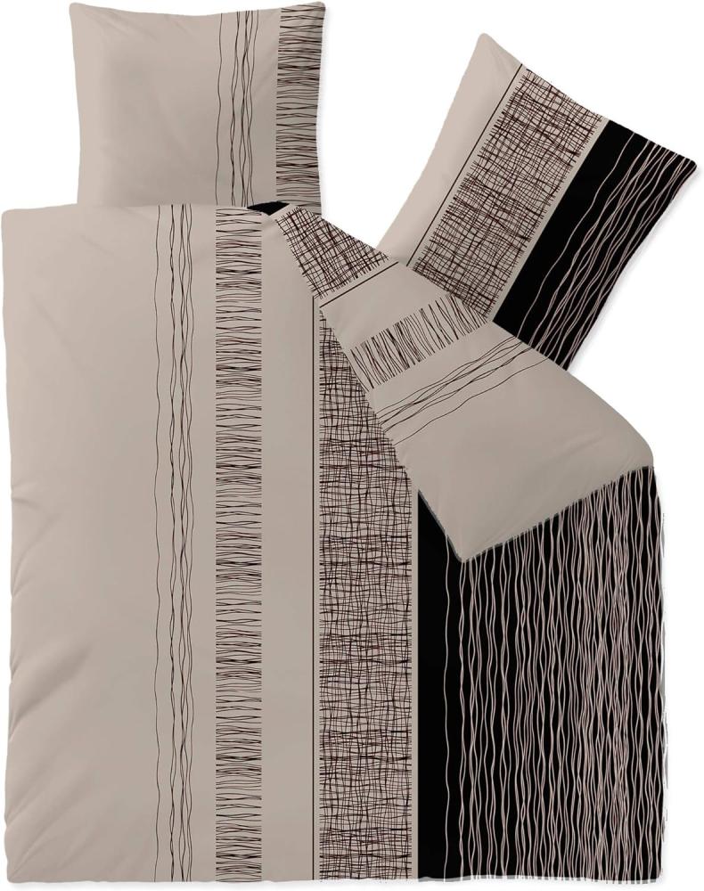 CelinaTex Touchme Biber Bettwäsche 200 x 220 cm 3teilig Baumwolle Bettbezug Greta beige grau schwarz Bild 1