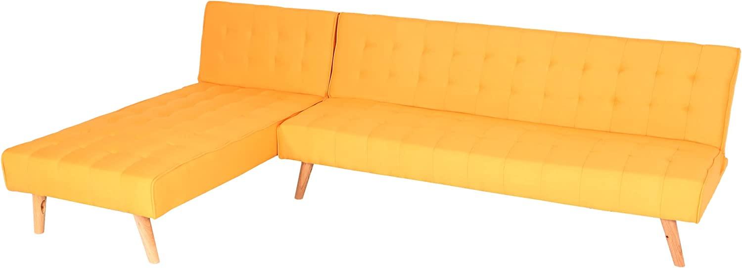 Ecksofa HWC-K38, Sofa Klappsofa, Liegefläche links/rechts, Stoff/Textil Massivholz MVG zertifiziert 256cm ~ gelb Bild 1