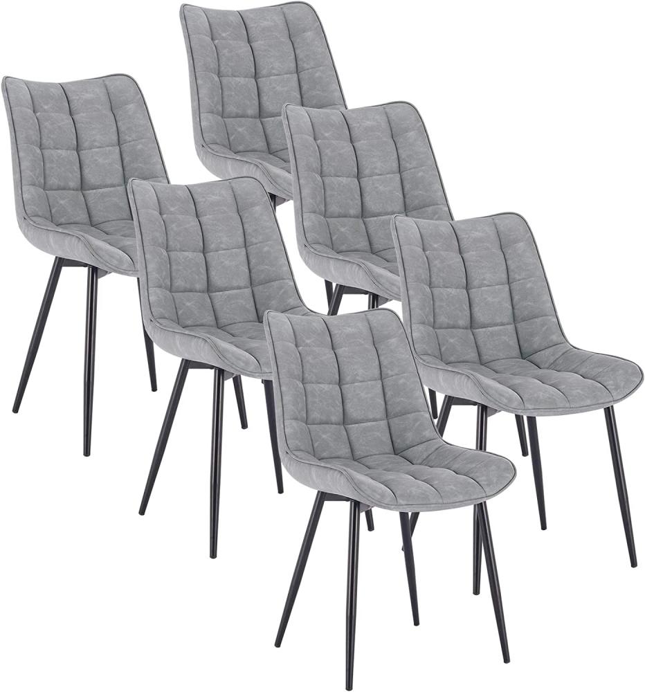 WOLTU 6 x Esszimmerstühle 6er Set Esszimmerstuhl Küchenstuhl Polsterstuhl Design Stuhl mit Rückenlehne, mit Sitzfläche aus Kunstleder, Gestell aus Metall, Grau, BH207gr-6 Bild 1