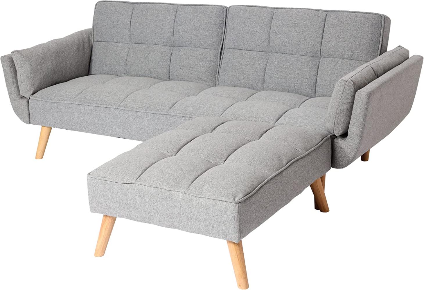 Mendler Schlafsofa mit Ottomane, Couch Sofa Gästebett, Schlaffunktion 218x175cm ~ Stoff/Textil hellgrau Bild 1