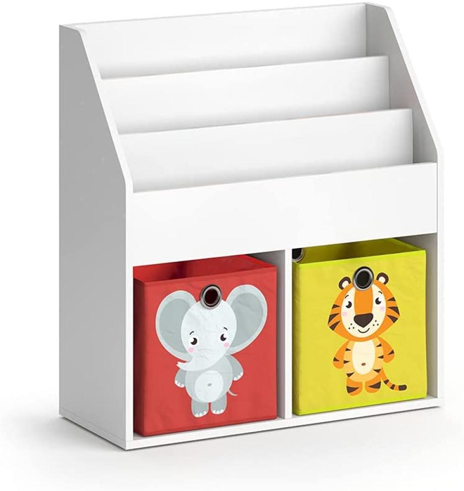 Vicco 'LUIGI' Kinderregal, weiß, mit 3 Fächern für Bücher und 2 Fächern für Faltboxen, inkl. 2 Faltboxen (Elefant + Panda / Tiger + Giraffe) Bild 1