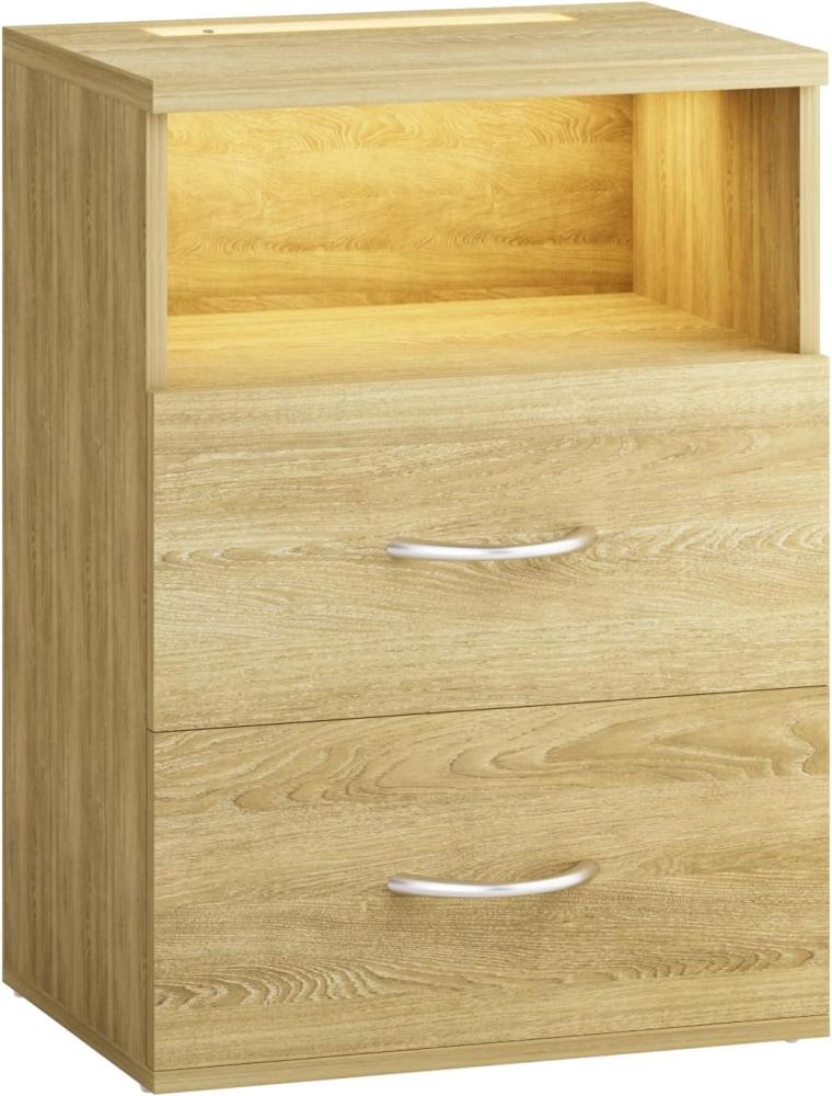 Casaria® Nachttisch Touch LED Beleuchtung 40x28x55 cm Dimmbar Holz 2 Schubladen Boxspringbett Schlafzimmer Wohnzimmer Beistelltisch Nachtschrank Eiche Bild 1