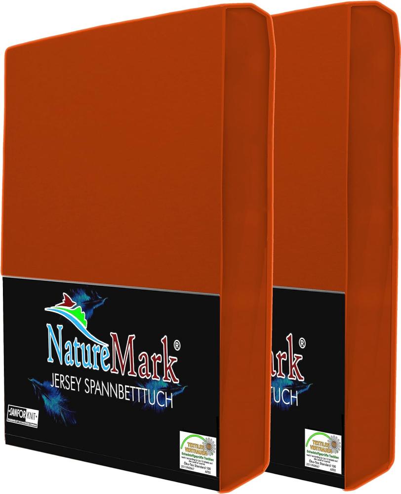 NatureMark 2er Pack Kinder JERSEY Spannbettlaken, Spannbetttuch 100% Baumwolle in vielen Größen und Farben MARKENQUALITÄT ÖKOTEX STANDARD 100 | 70x140 cm - rost rot Bild 1