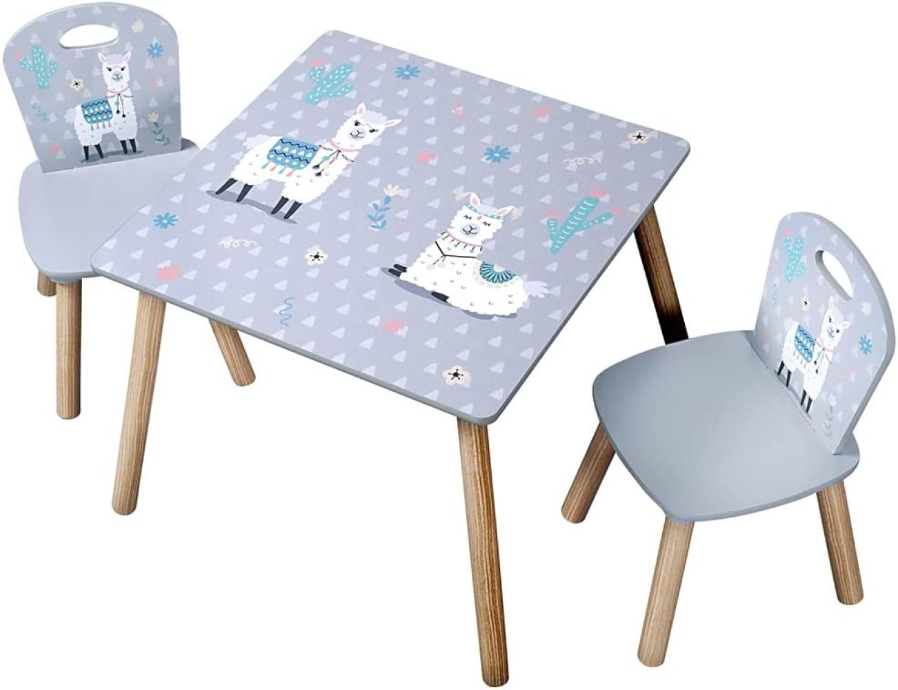 Kesper | Kindertisch mit 2 Stühlen, Material: Faserplatte, Maße: 55 x 55 x 45 cm, Motiv: Alpaka, Farbe: Grau | 17702 13 Bild 1