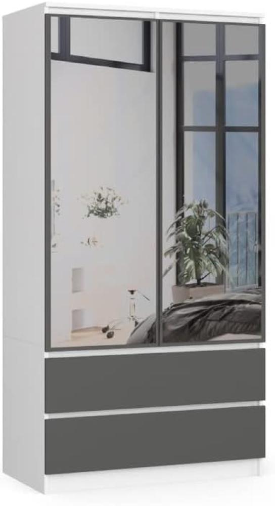 BDW Kleiderschrank 2 Türen 2 Schubladen 2 Spiegel für das Schlafzimmer Wohnzimmer Diele 180x90x51 (Weiß-Grau) Bild 1