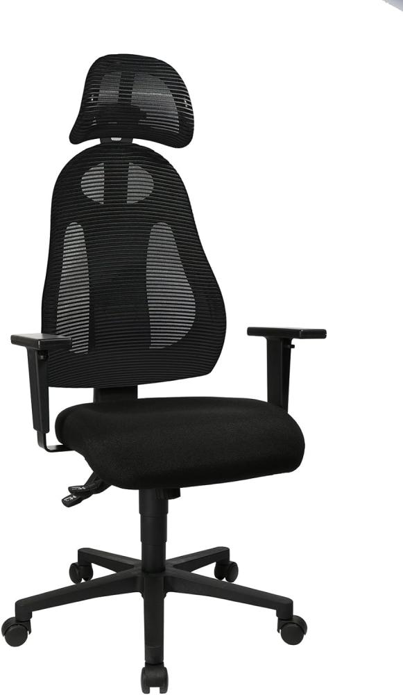 Topstar Free Art, ergonomischer Bürostuhl, Schreibtischstuhl, inkl. höhenverstellbarer Armlehnen und Kopfstütze, Stoff, Schwarz/Schwarz Bild 1