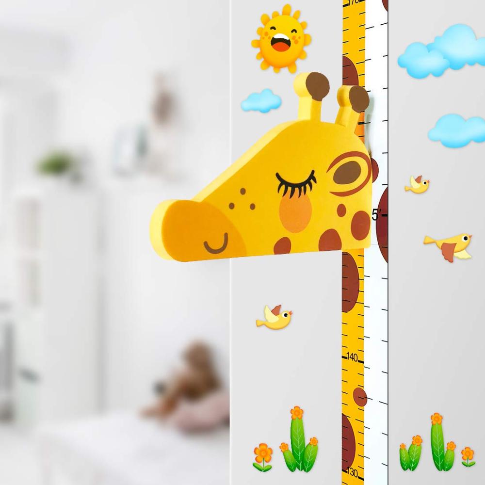 Baby Messlatte Höhe Diagramm für Kinderziemmer Dekoration, 3D beweglicher Giraffenkopf Höhenmesser Kindergarten Tier Wandabziehbild VON DUOUPA Bild 1