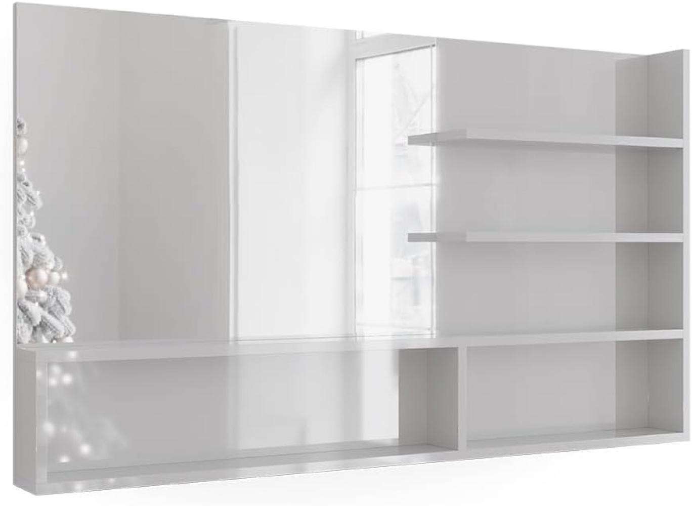 Vicco Spiegelregal Weiß Hochglanz 119,8 x 70 cm, moderner Badspiegel mit Ablagen Bild 1