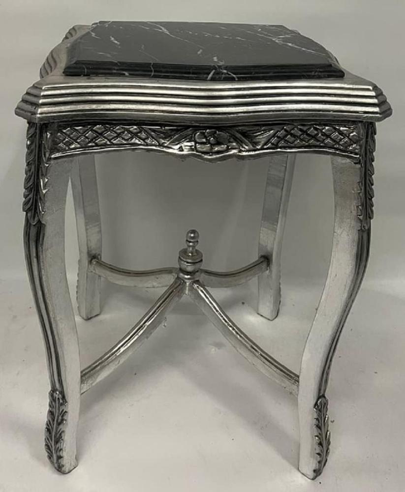 Casa Padrino Barock Beistelltisch Silber / Schwarz - Handgefertigter Antik Stil Massivholz Tisch mit Marmorplatte - Wohnzimmer Möbel im Barockstil - Antik Stil Möbel - Barock Möbel Bild 1