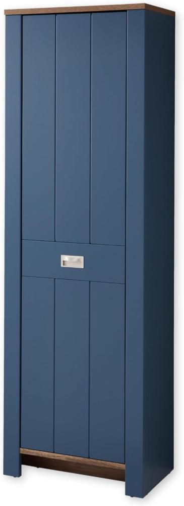DIJON Garderobenschrank in Parisian Blue, Haveleiche Cognac Optik - Moderner Flurgarderoben Schrank mit viel Stauraum - 65 x 201 x 38 cm (B/H/T) Bild 1