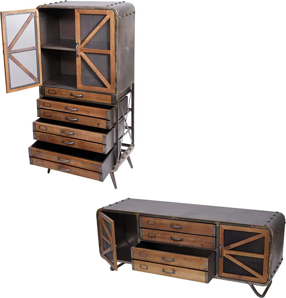 Wohnzimmer-Set HWC-F91, TV-Rack Kommode Highboard Hochschrank, Industrial Tanne Holz Metall, braun-schwarz Bild 1