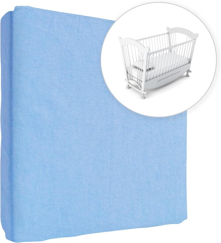 Jersey Spannbetttuch für Babybett, 100% Baumwolle, passend für 90 x 50 cm Babybett-Wiegebett-Matratze (Blau) Bild 1
