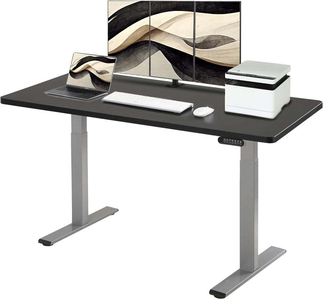 E.For.U® höhenverstellbarer Schreibtisch 180x80 cm, 2 Motoren, elektrisch höhenverstellbares Tischgestell mit 2-Fach-Teleskop, Memory-Steuerung (Silber), DT20L mit Tischplatte (Schwarz) Bild 1