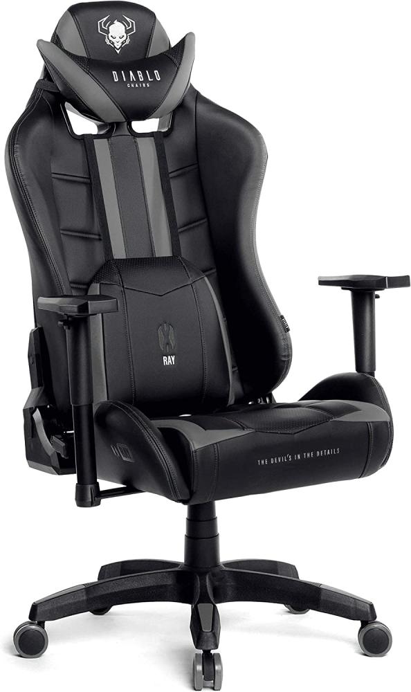 Diablo X-Ray Gaming Stuhl Bürostuhl Gamer Chair Schreibtischstuhl 4D Armlehnen Ergonomisches Design Kunstleder Perforation Wippfunktion Schwarz-Grau King (XL) Bild 1