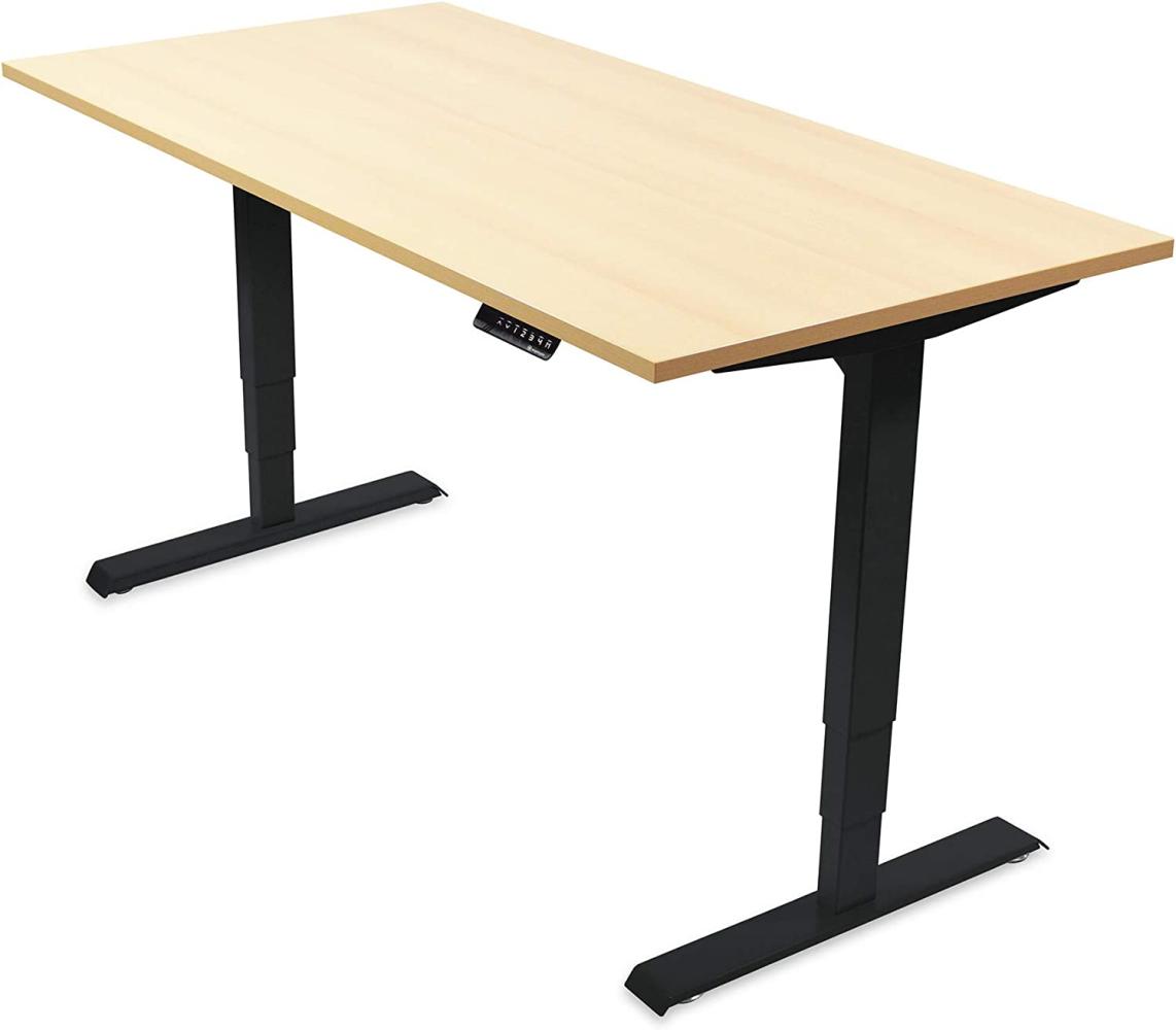 Desktopia Pro - Elektrisch höhenverstellbarer Schreibtisch / Ergonomischer Tisch mit Memory-Funktion, 5 Jahre Garantie - (Ahorn, 120x80 cm, Gestell Schwarz) Bild 1